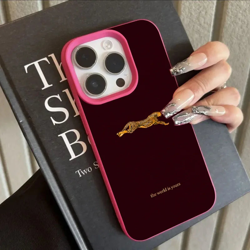 Leopard Running Pattern iPhone Case - Minimalist Trendy Shockproof Cover for Pro Max Plus Models