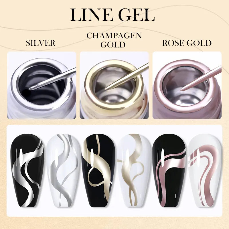 LILYCUTE 5ml Silver Metallic Liner Gel Polish – Super Bright UV Nail Art Stripe & Drawing Paint Varnish, Mirror Effect Graffiti Gel