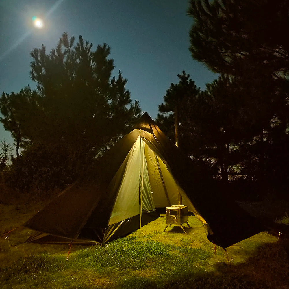 Camping Hot Tent with Chimney Window - Ultralight Tipi Teepee Pyramid, Double Layer Bushcraft Tent for 1 Person