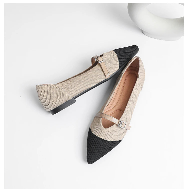 2024 Women's Flat Shoes – Pointed Toe Soft Knitted Sole, Breathable & Comfortable Spring and Autumn New Model