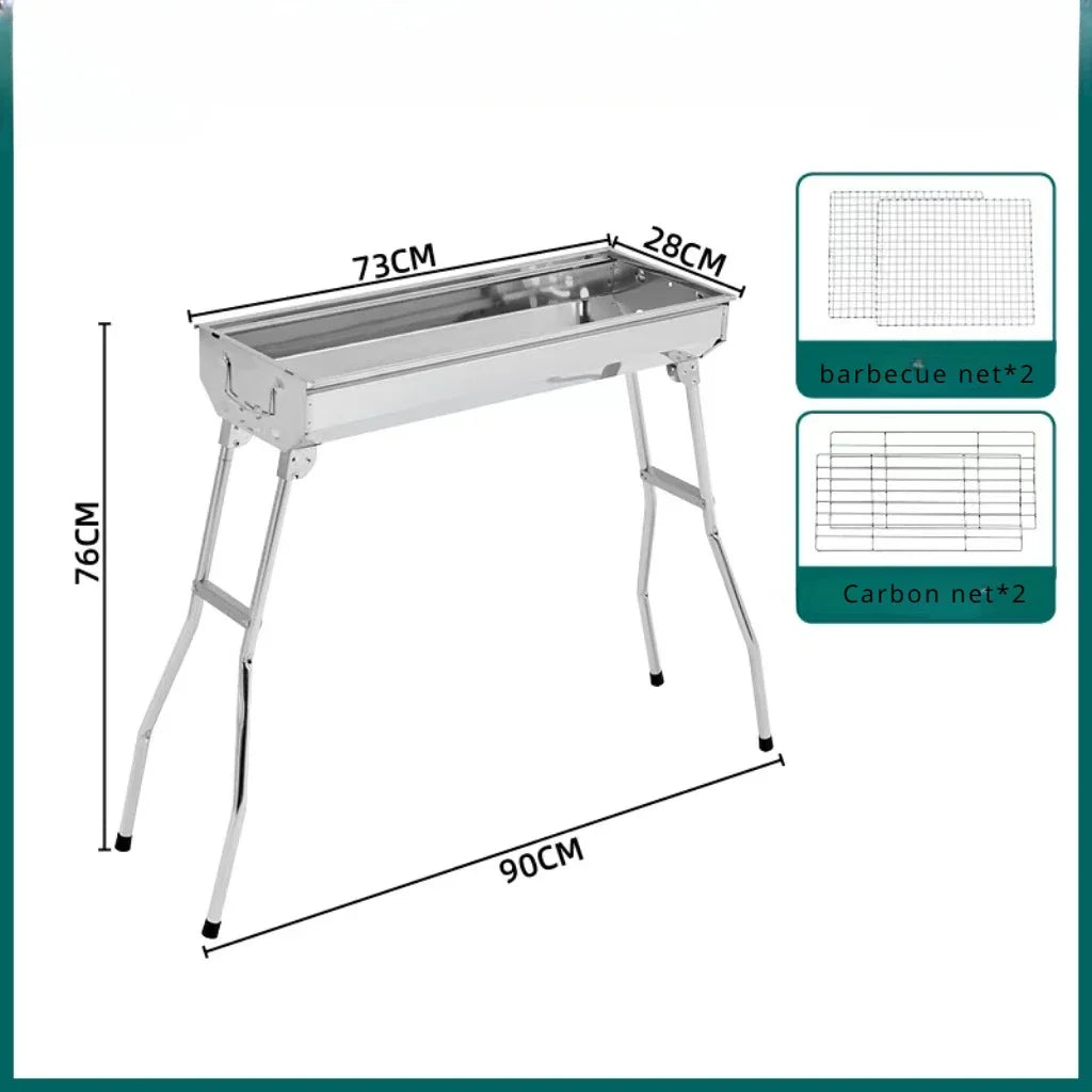 Portable Stainless Steel Charcoal Grill - Large Folding BBQ Cooker with Handle for Outdoor Camping & Barbecue