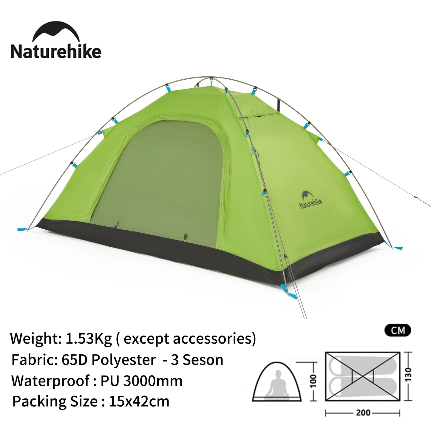 Naturehike 2024 New Camping Tent – Ultralight 2-Person Outdoor Tent, Large Space, Mosquito-Repellent, Quick Set for Beach & Hiking
