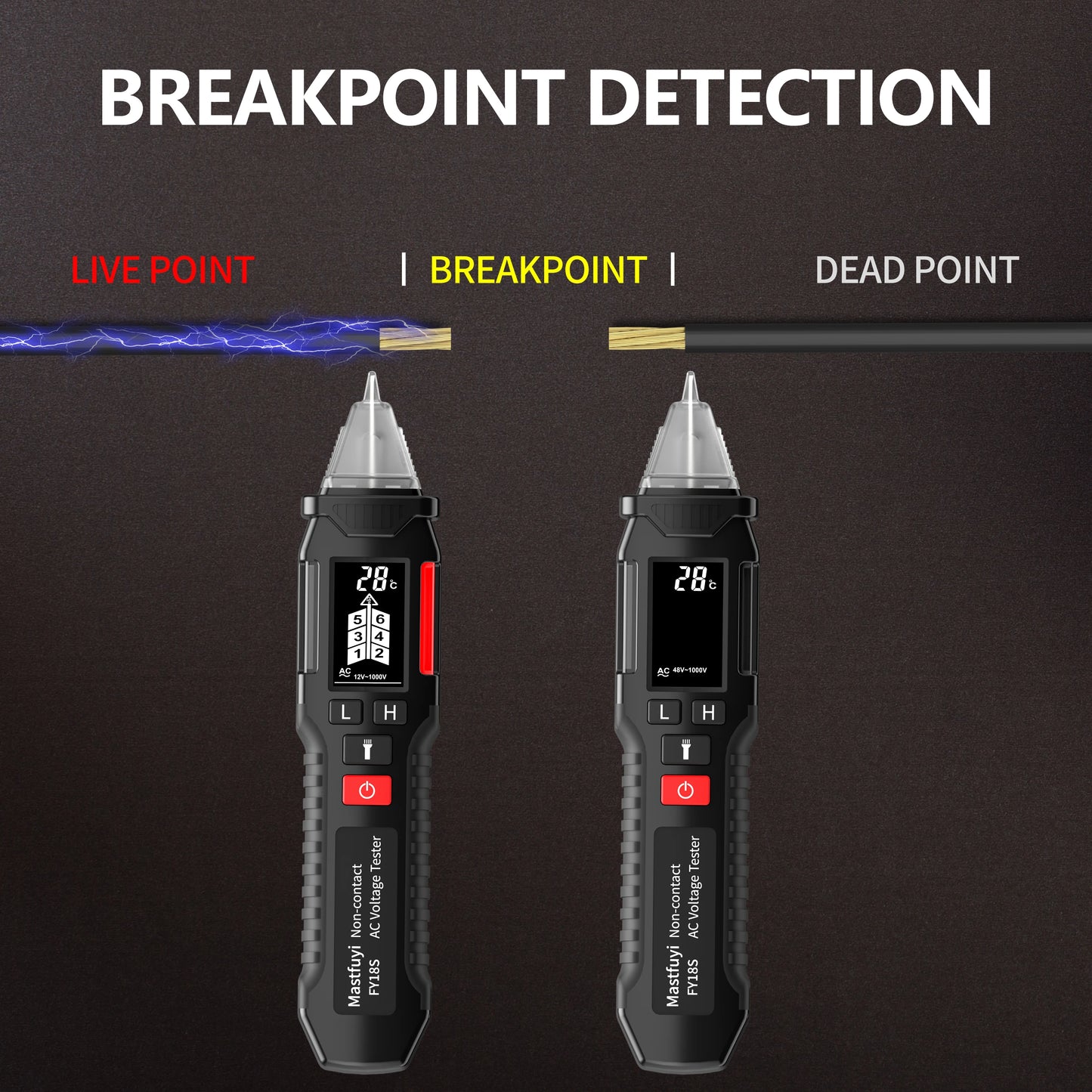 MASTFUYI FY18S Smart Non-Contact Voltage Tester Pen - AC Voltage Detector with NCV, Breakpoint Identification, 12-1000V Range