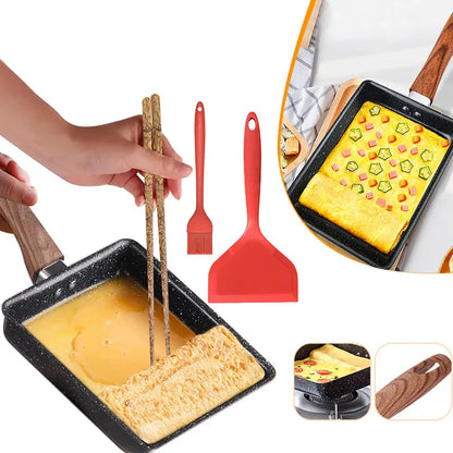 Nonstick Tamagoyaki Japanese Omelette Pan: Skillet Rectangle Tamago Pan for Small Egg Frying - Complete with Cooking Tools