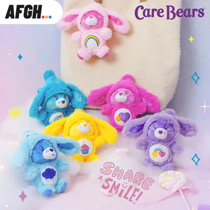 Care Bears Plush Keychain - 17cm Rabbit Ear Hood Furry Cartoon Bag Charm