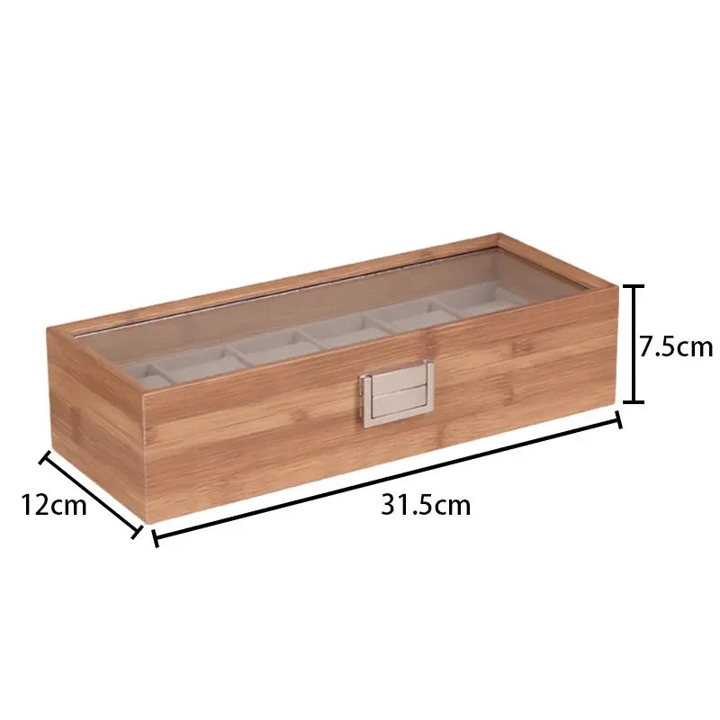 Bamboo Watch Box with Transparent Lid — 3/6/10/12 Grid Chinese Style Watch Storage Case for Men, Birthday Gift