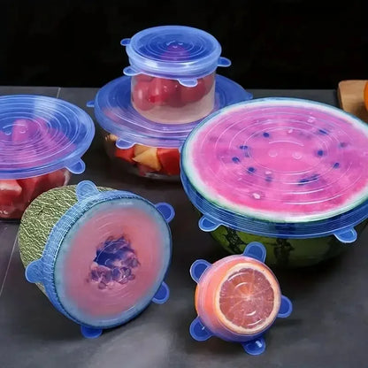 6PCS Reusable Silicone Stretch Lids – Multifunctional Food Bowl Covers for Fresh-Keeping Fruits & Vegetables