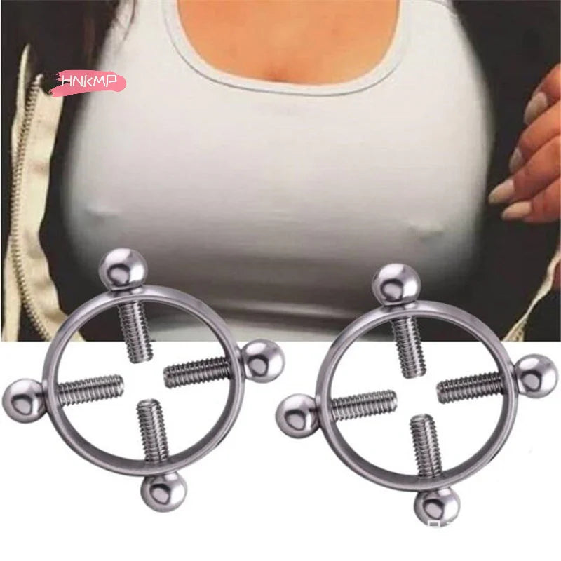 Adjustable Stainless Steel Nipple Clips - Clip-On Fake Nipple Piercing Jewelry for Women in Multiple Colors
