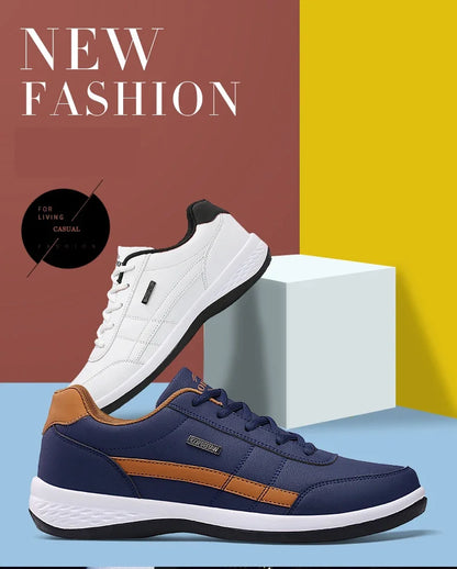 MAEDEF Men's Leather Sneakers – Waterproof Casual Lace-Up Footwear, Comfortable Vulcanized Shoes for Men