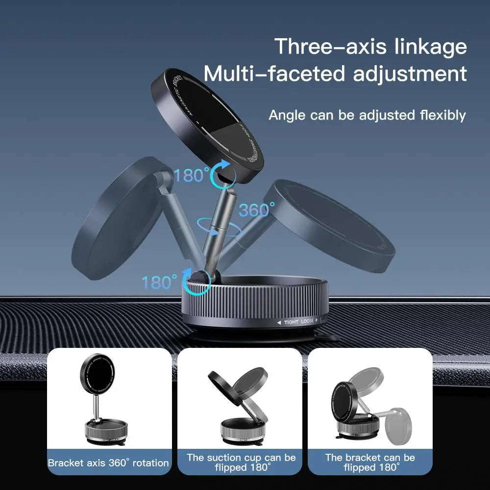 Vacuum Suction Magnetic Phone Holder – 360° Rotating Hands-Free Foldable Car & Smooth Surface Mount