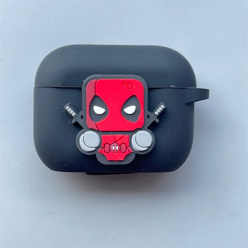 Cartoon Deadpool Silicone Case for AirPods 4 (2024) & AirPods Pro 1/2/3/Pro2 — Protective Earphone Cover with Keychain