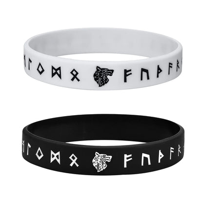 Vnox 12mm Silicone Bracelet for Men - Soft Rubber Viking Compass Rune Amulet Wristband Set