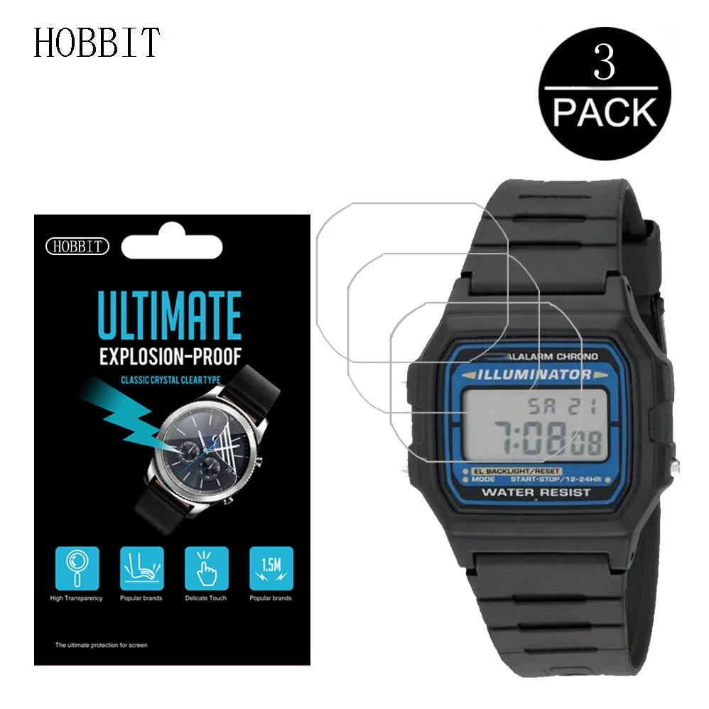 0.15mm HD Screen Protector for Casio Watches - 5H Anti-Fingerprint, Waterproof, Shock-Resistant Protective Film for F-105W and A168W
