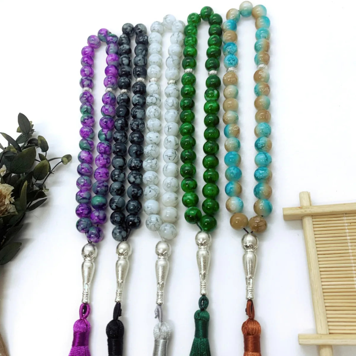 10mm Green Malachite Rosary Bracelet – 33 Beads Islamic Muslim Tasbih Prayer Beads with Tassel Pendant for Men & Women Spiritual Jewelry