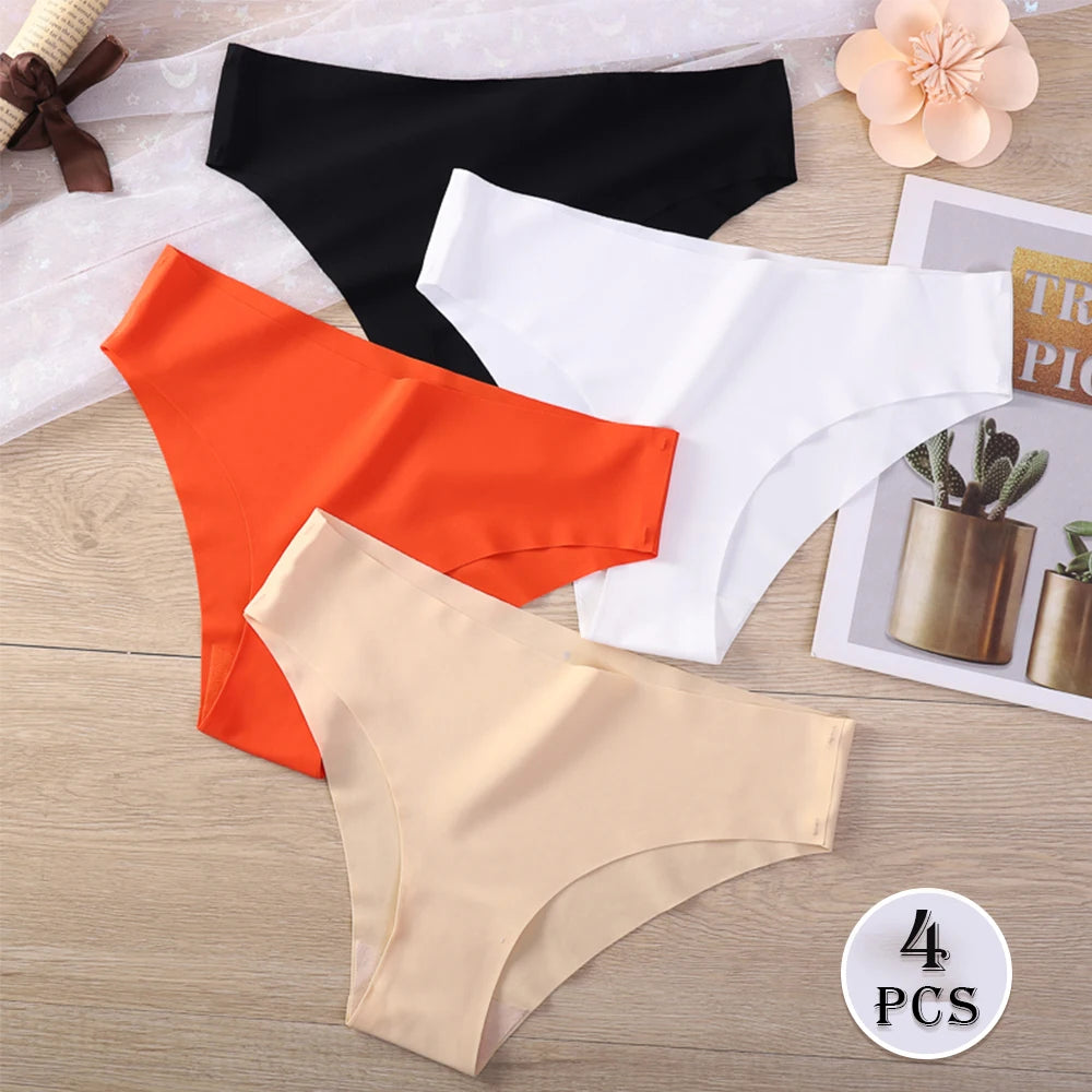 4 Pack Seamless No Show Thongs for Women – V-Waist Stretch, Breathable Sexy Underwear Panties
