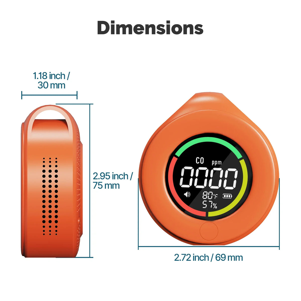 MOES Mini 3-in-1 Carbon Monoxide Detector - Portable CO, Temperature & Humidity Monitor with Magnetic Mount and Rechargeable Battery