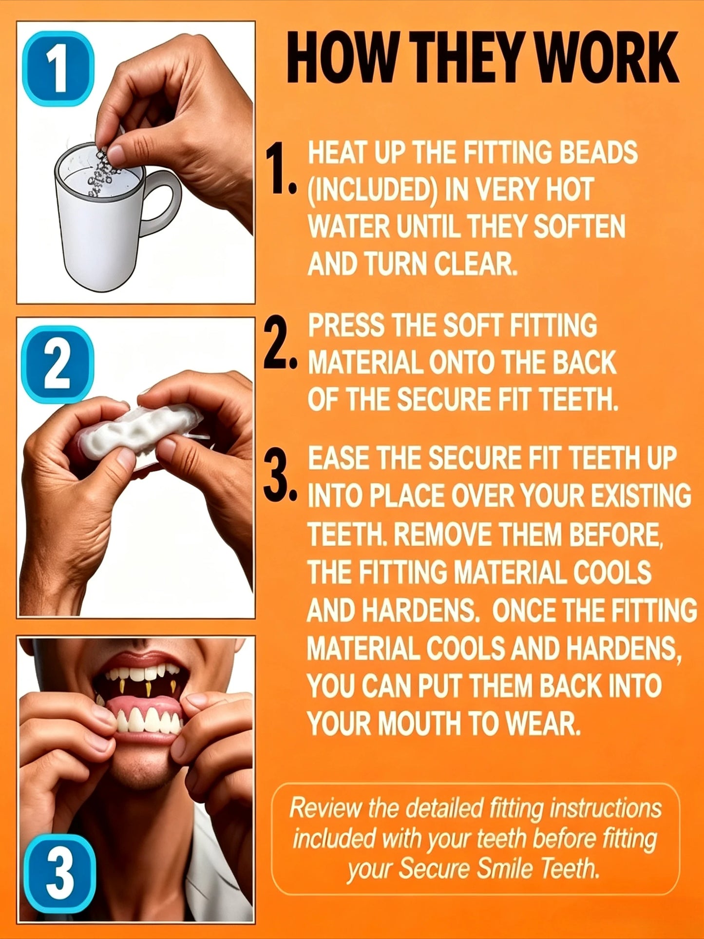 Adjustable Temporary Full Denture Set - Comfortable Natural-Look Cosmetic Teeth