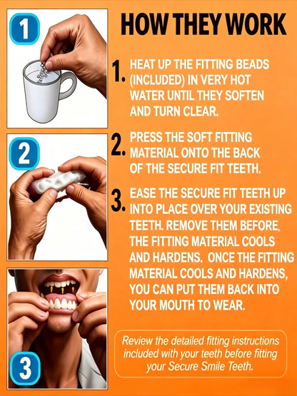 Adjustable Temporary Full Denture Set - Comfortable Natural-Look Cosmetic Teeth
