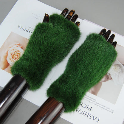 Women’s Winter Mink Fur Gloves – 100% Natural Fingerless Knitted Mittens for Warmth