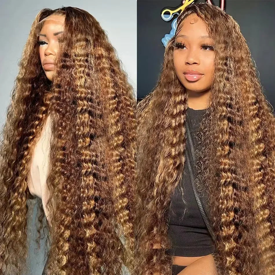 30-36 Inch Curly Highlight Wig – Honey Blonde 13x4 Lace Front Deep Wave Brazilian Human Hair HD Lace Frontal Wig for Women