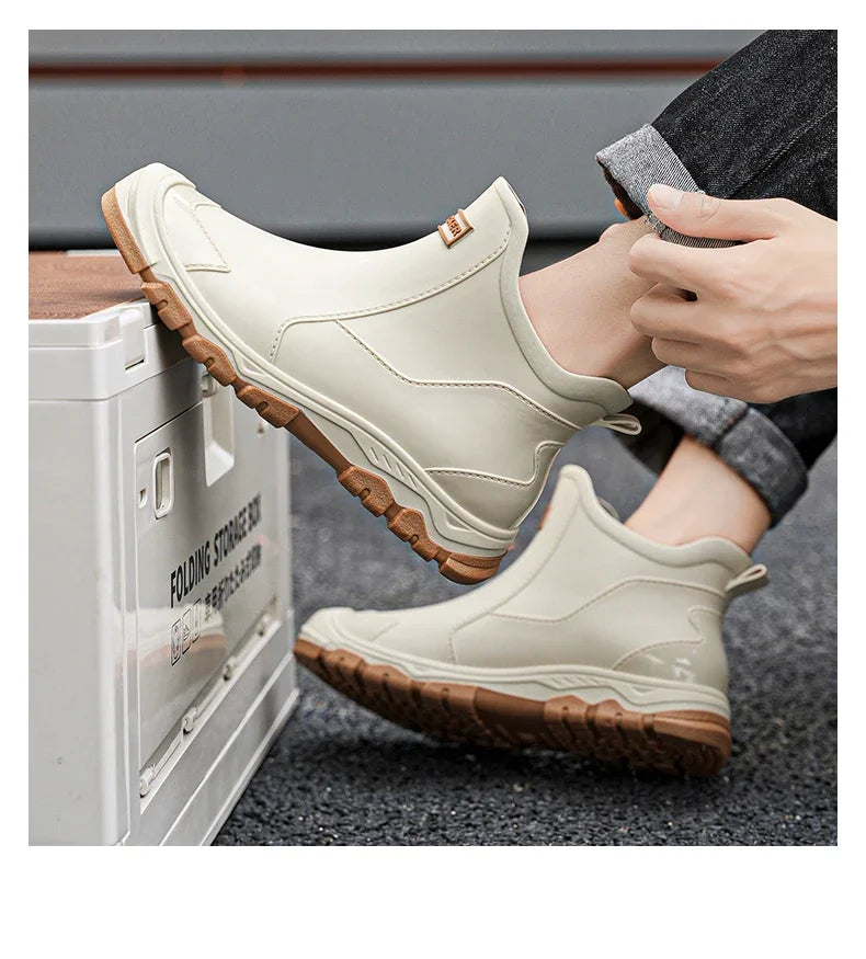 Men’s Waterproof Rain Shoes – Thickened Warm Rubber Short Boots for Work, Fishing & Kitchen Use