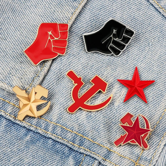 Raised Fist of Solidarity Enamel Pin – USSR Revolution Star Sickle & Hammer Brooch Badge for Bags, Jackets & Collectible Jewelry Gift