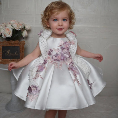 Girls White Princess Flower Tutu Dress - Embroidered Sleeveless Birthday Party Dress