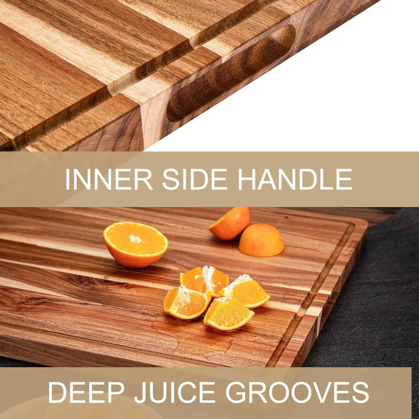 Extra Large Wooden Cutting Board - 24 x 18 Inch Reversible Butcher Block with Juice Groove & Handle