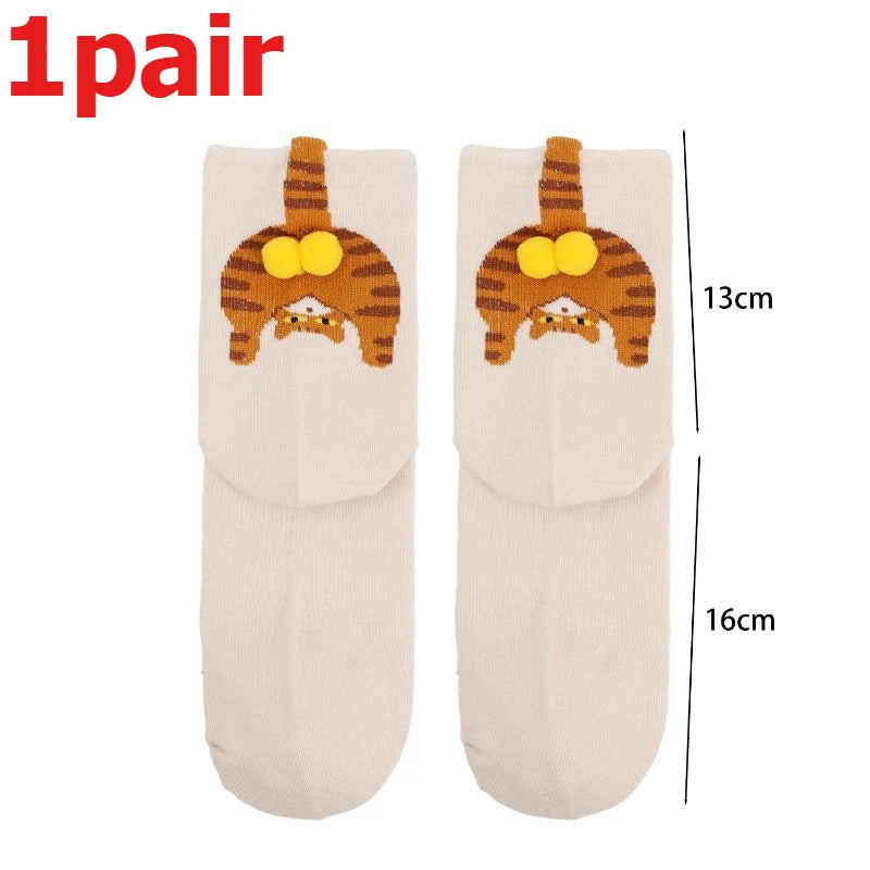 Funny 3D Cat Socks - 4-Piece Set of Quirky Cotton Cartoon Crew Socks for Gifts