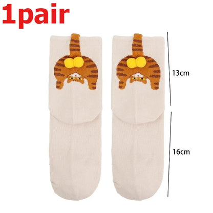Funny 3D Cat Socks - 4-Piece Set of Quirky Cotton Cartoon Crew Socks for Gifts