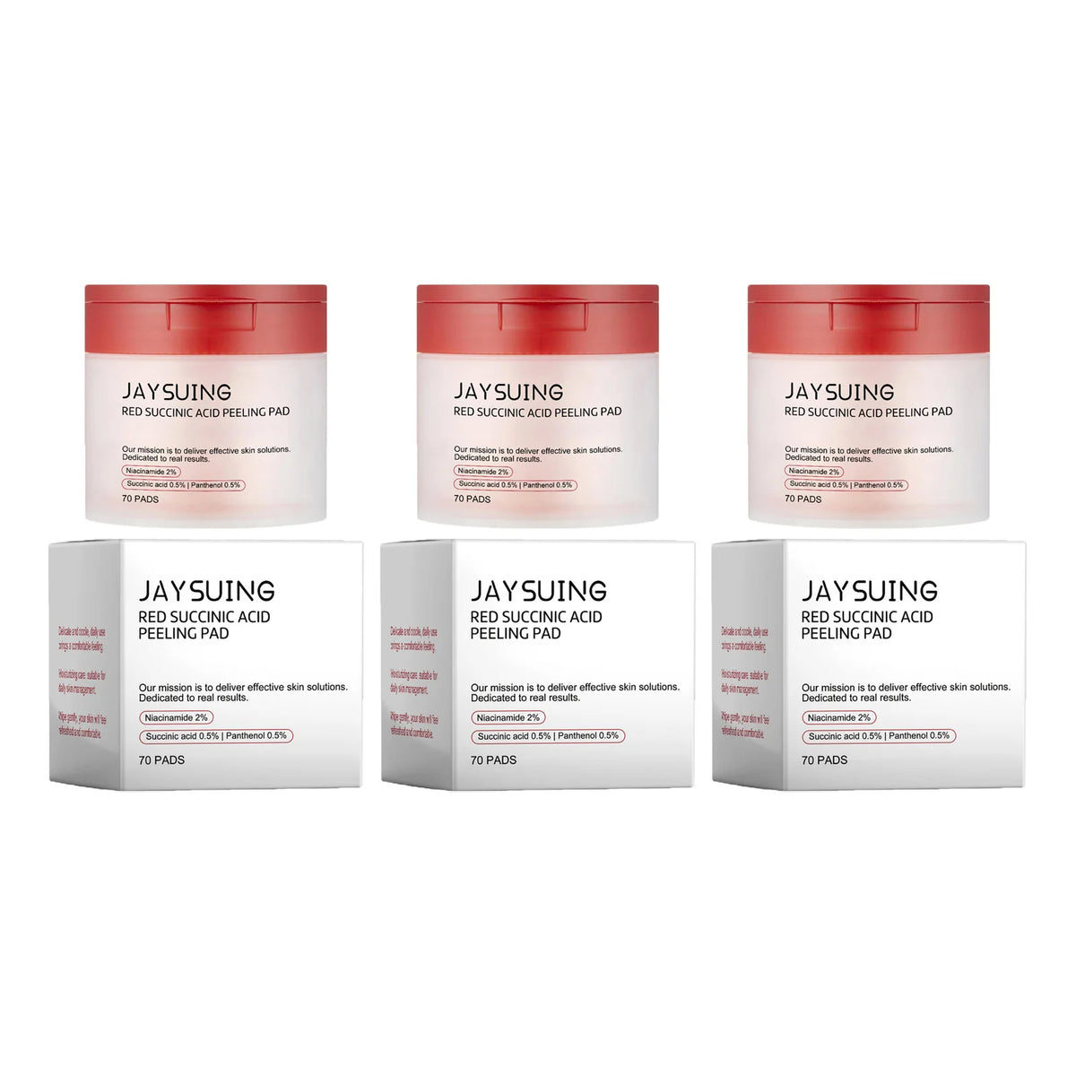 70-Piece Red Succinic Acid Peeling Pads - Gentle Exfoliating & Moisturizing Facial Pads with Panthenol