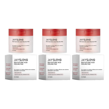 70-Piece Red Succinic Acid Peeling Pads - Gentle Exfoliating & Moisturizing Facial Pads with Panthenol