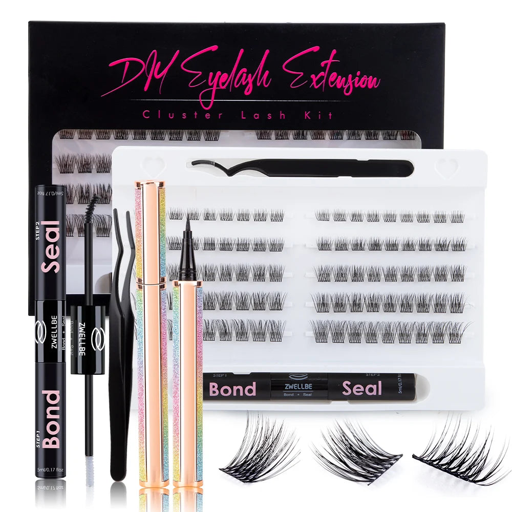 Lash Bond, Seal, and Remover Kit – Waterproof Cluster Eyelash Glue, Strong Hold, Fast Removal for DIY Extensions