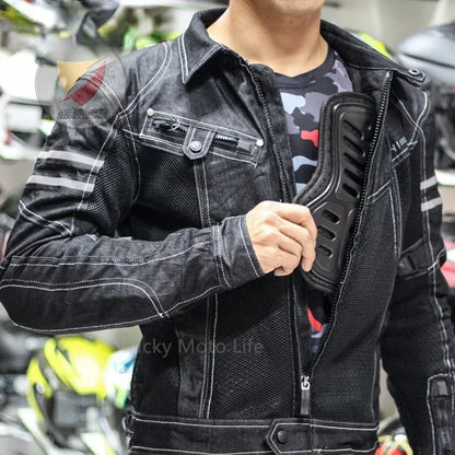 KOMINE JK006 Motorcycle Jacket — Spring Breathable Denim Mesh Racing Jacket with High-Performance Drop Resistance