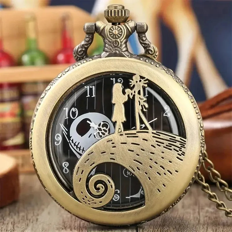 Fashion Skeleton Quartz Pocket Watch with Chain Necklace - Vintage Pendant Clock for Men & Women