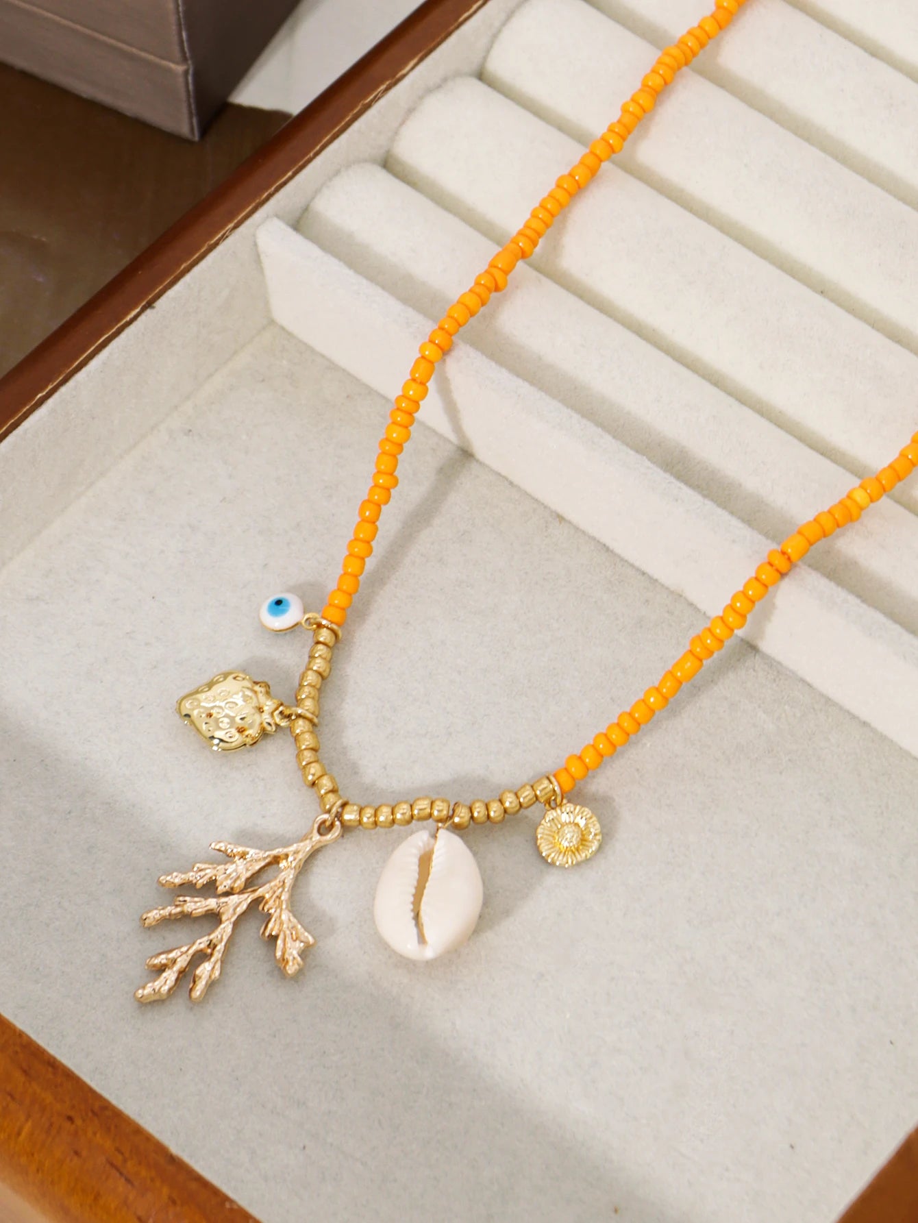Bohemian Pendant Necklace - Shell, Strawberry & Devil’s Eye Charm Jewelry for Beach Vacation and Party Style