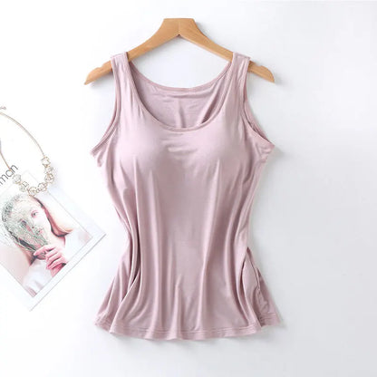 2026 Women's Padded Tank Top with Built-In Bra - Slim Fit Sleeveless Vest Shirt