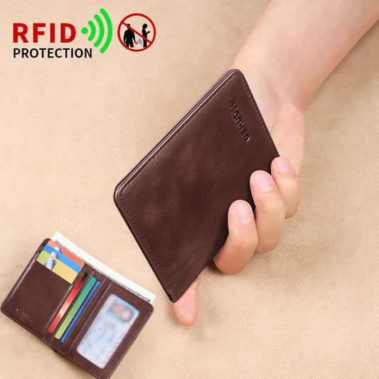 GERUOLA Vintage Genuine Leather Men’s Wallet – Ultra-Thin RFID Blocking Top-Grain Cowhide Multi-Card Holder with Secure Snap Button Slim Wallet for Men