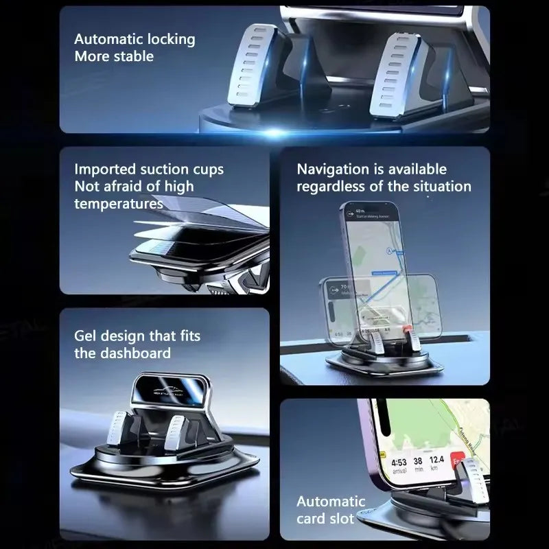 Anti-Slip Dashboard Phone Holder - 360° Rotating Universal Car Mount for GPS Navigation and Smartphones