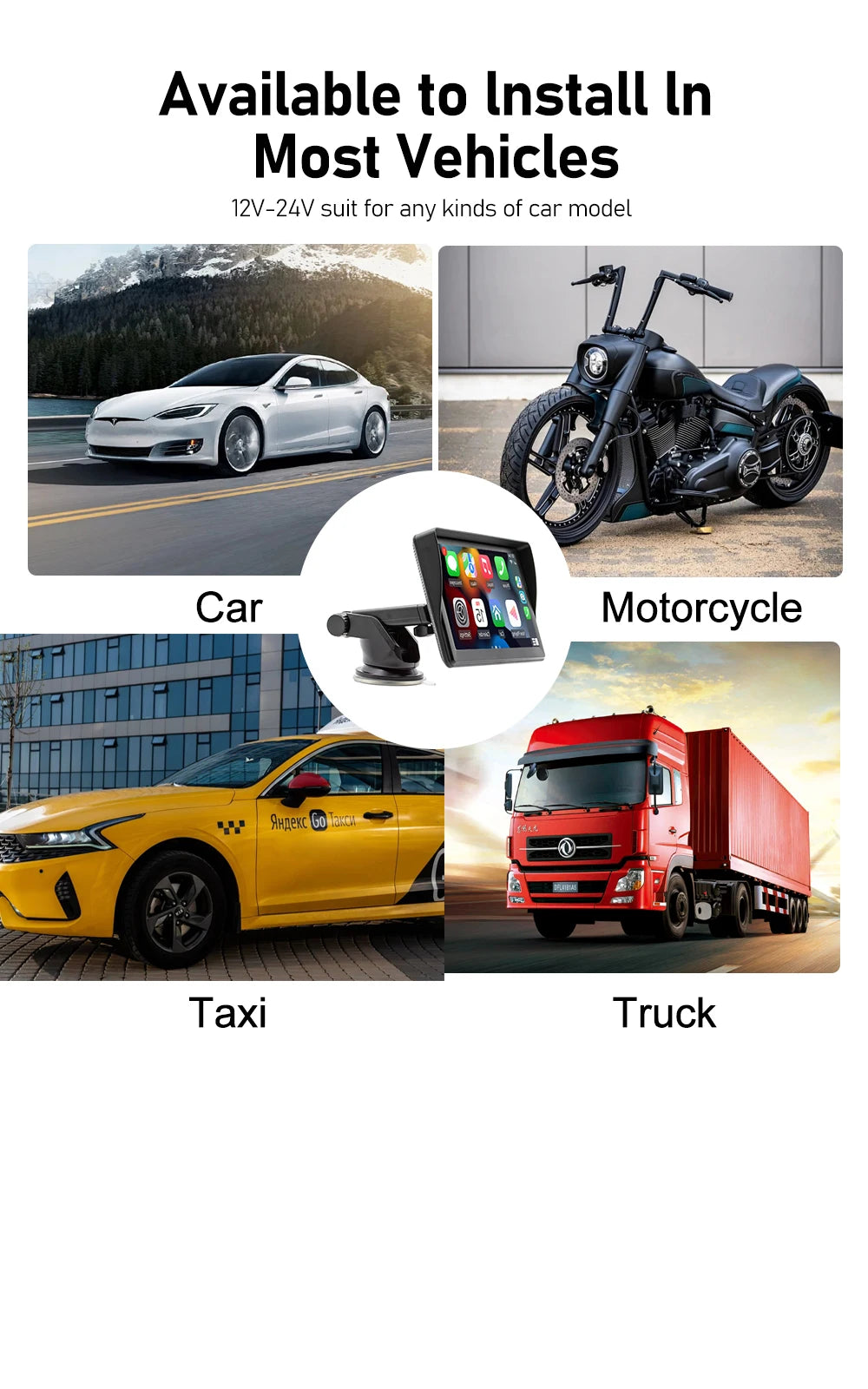 7 Inch IPS Portable Car Radio – WIFI Wireless CarPlay & Android Auto, Multimedia Video Player with Reversing Camera for Apple/Android