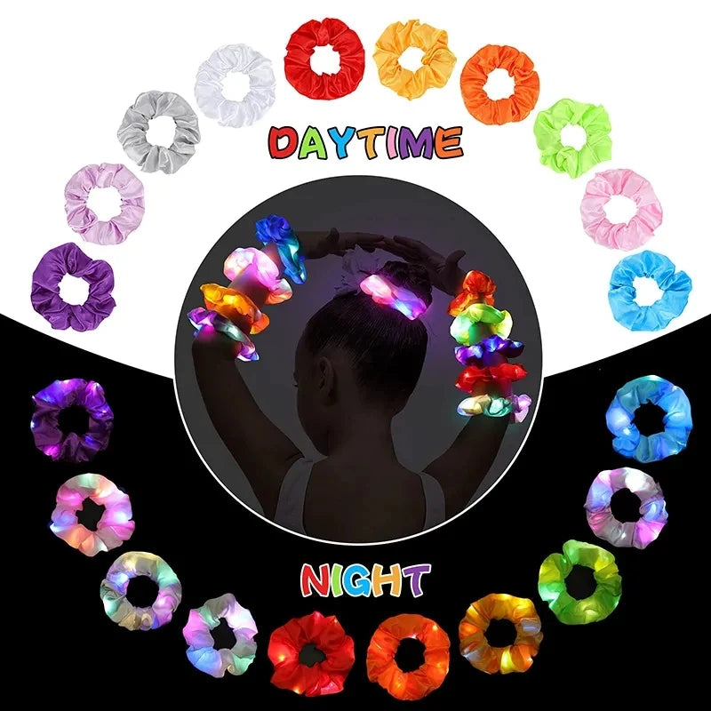 5-50Pcs LED Hair Scrunchie - Light Up Satin Elastic Hairband for Women - Christmas Glow in the Dark Party Supplies