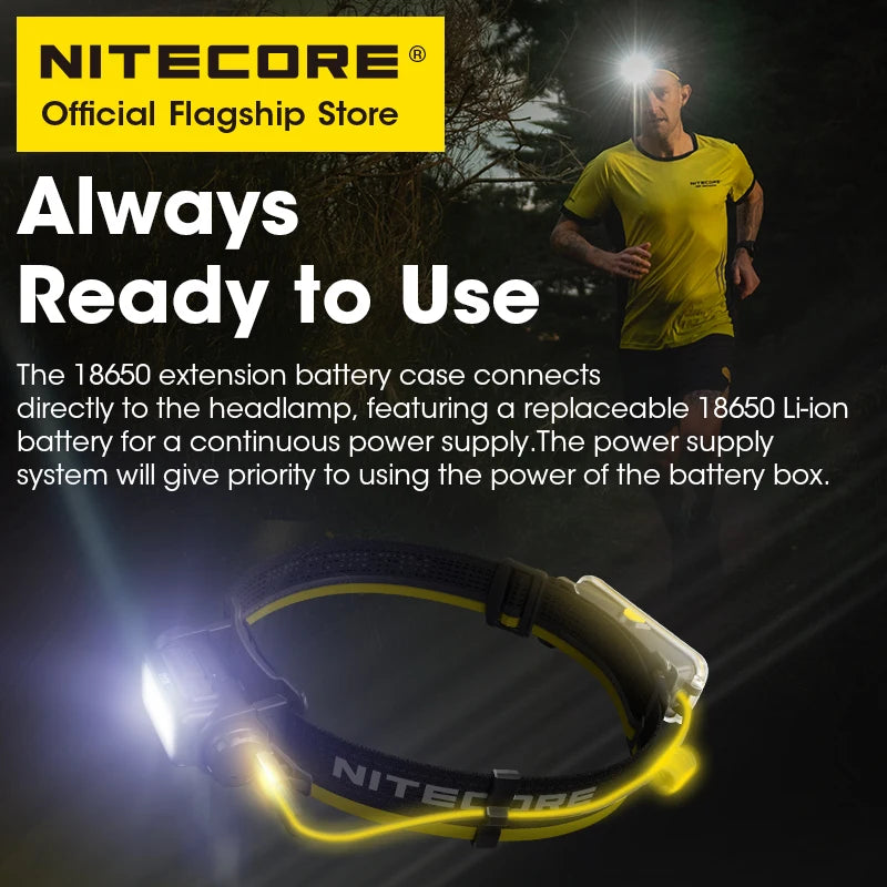 NITECORE 18650 Battery Extension Case - Li-ion Power Bank Charger for NU40 NU43 NU50 Headlamps
