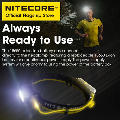 NITECORE 18650 Battery Extension Case - Li-ion Power Bank Charger for NU40 NU43 NU50 Headlamps