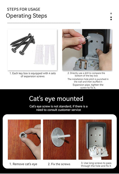 4 Digit Outdoor Password Key Box with Waterproof Steel Wire Hanging Hook - Free Installation & Extended Locking Storage