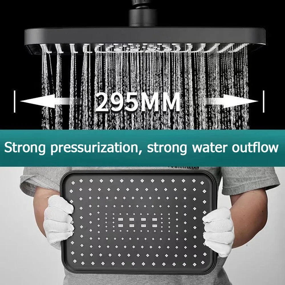 New 12 Inch High Pressure Top Spray Rain Shower Head - Larger Flow Supercharge Rainfall Showerhead with 360° Swivel - Water Saving Design