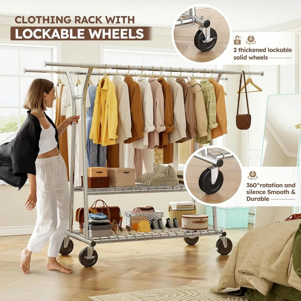 Heavy Duty 78" Rolling Clothes Rack with Shelves – Holds Up to 650LBS, Garment Rack for Hanging & Storage