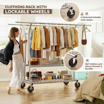 Heavy Duty 78" Rolling Clothes Rack with Shelves – Holds Up to 650LBS, Garment Rack for Hanging & Storage