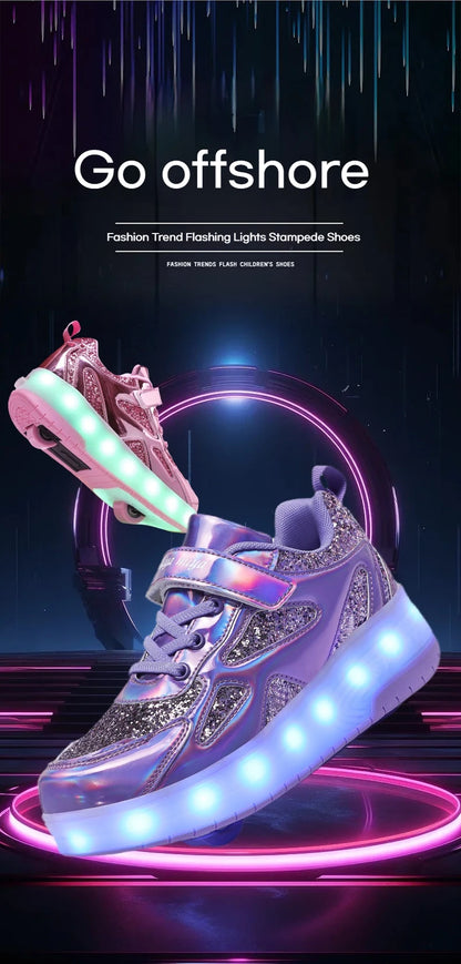 Kids' Inline Roller Skates – Removable 2-Wheel Skate Sneakers for Girls, Powerslide Wheeled Shoes