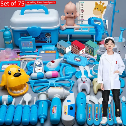 WizKidz Doctor Nurse Role Play Set - Medical Tools with Stethoscope & Injectors, Pretend Play Trolley Box, Ideal Gift for Kids