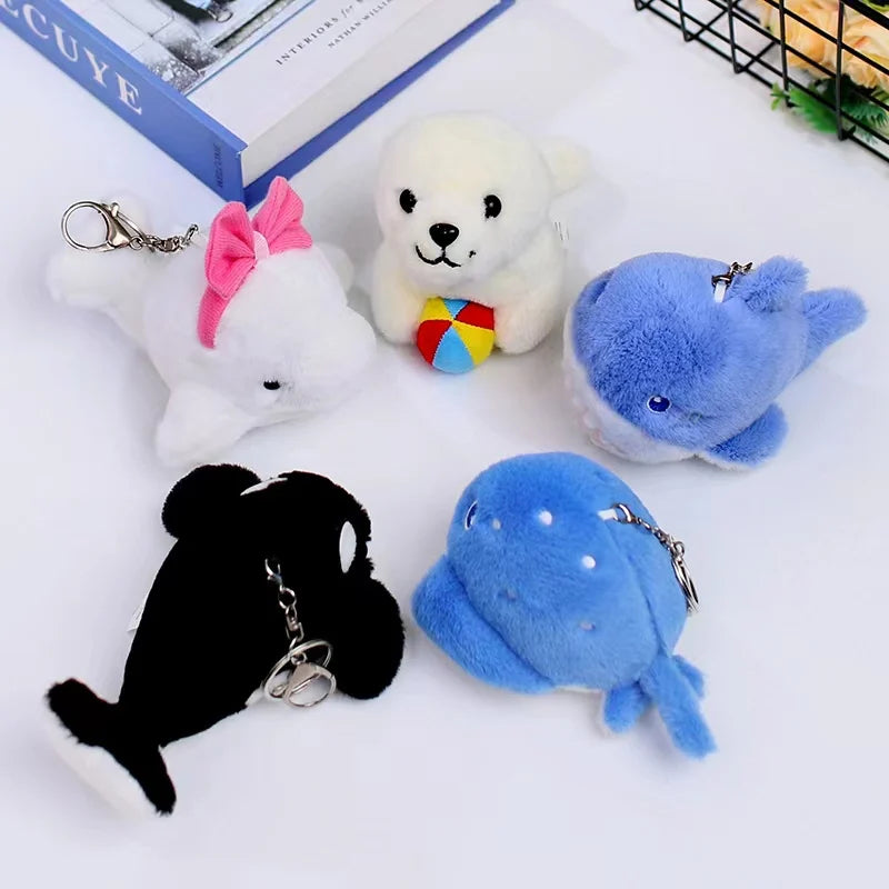 Cute Marine Animal Plush Keychains – Seal, Shark & Whale Soft Toy Pendants for Bags, Cars, and Children’s Gifts